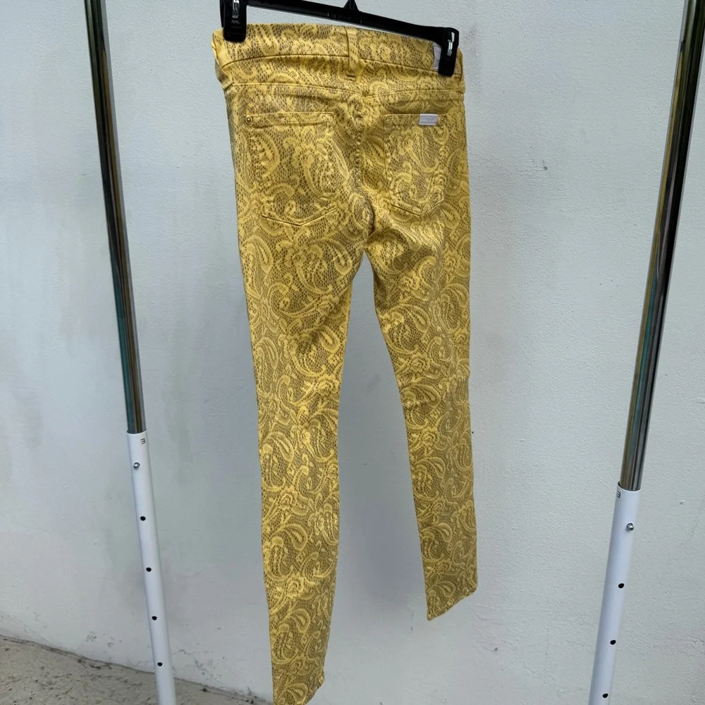 Y2K 7 For All Mankind Yellow Paisley Lace Skinny Jeans Size 26 - Picture 5 of 7